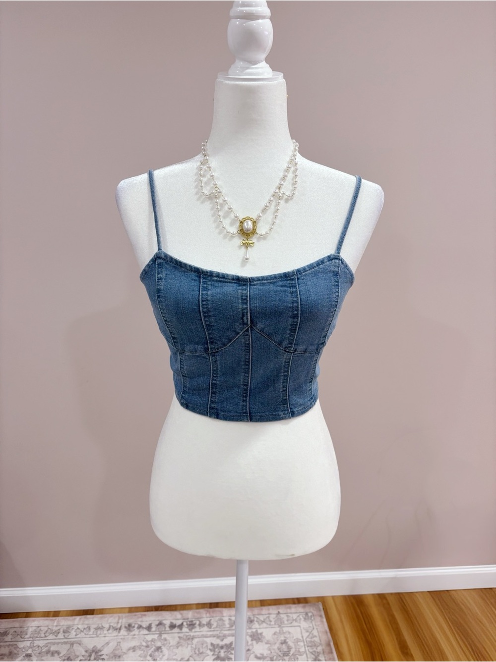 Denim Corset Crop Top - Blue